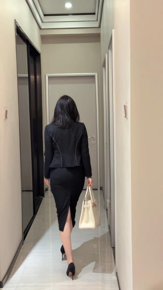 “黑兰”套裙 颈袖添香季时尚职业修身OL气质显瘦包臀羊毛女士套裙J9303994A 商品图8