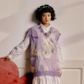 谜底V领针织马甲女2024春季新款复古文艺风宽松毛衣马夹241MZ0326