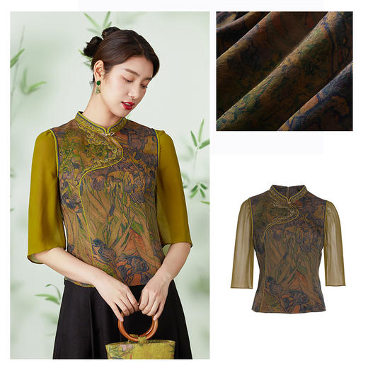 【梵高的鸢尾花】【香云纱】乔万尼24mm上衣收腰显瘦古典油画气质感EM2C792 商品图3