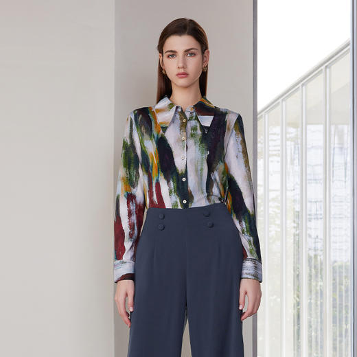 【印花条纹衬衫】24年春夏新品女士棉质条纹印花衬衫薄款百搭衬衣 商品图0