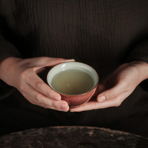 问鼎汝瓷萼红精工款折口杯 景德镇陶瓷手工复古茶杯礼盒装汝瓷 商品图1