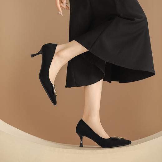 阿么手工女鞋一脚蹬法式金属扣单鞋女舒适职业新款气质高跟鞋6CM 商品图3