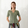 【棉麻坑条纹开衫】24年春夏新品女士短袖针织修身小外套 商品缩略图1
