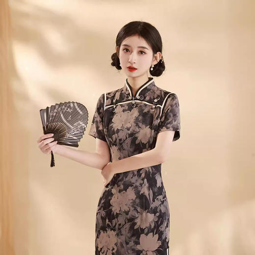 春夏新款，复古年轻款日常长款新中式改良旗袍XL-24029 商品图0