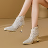 【预售5天】春夏季新款，优雅个性豹纹暗花尖头高跟短靴JZX&60-88 商品缩略图1