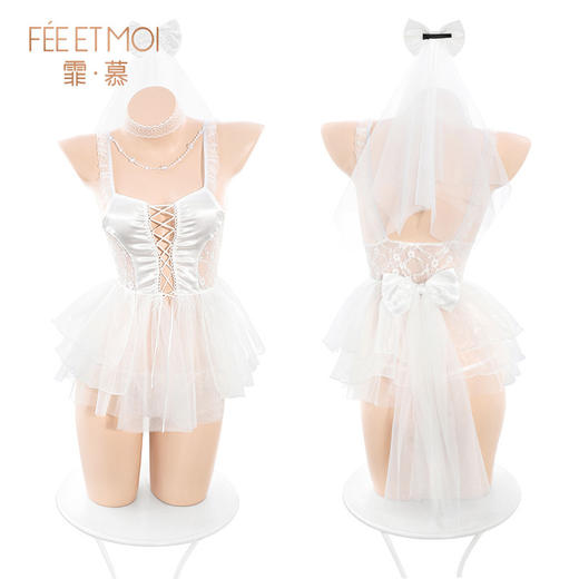 【霏慕】七夕珠链点缀前绑带新娘套装婚纱情趣内衣制服性感睡衣女6631 商品图4