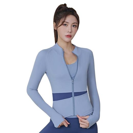 聚衣堂拼色外穿女长款长袖拉链速干紧身显瘦运动健身跑步瑜伽外套 商品图4