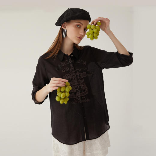 谜底2024夏季新款通勤风绣花衬衫七分袖女宽松时尚百搭246MC7010 商品图0
