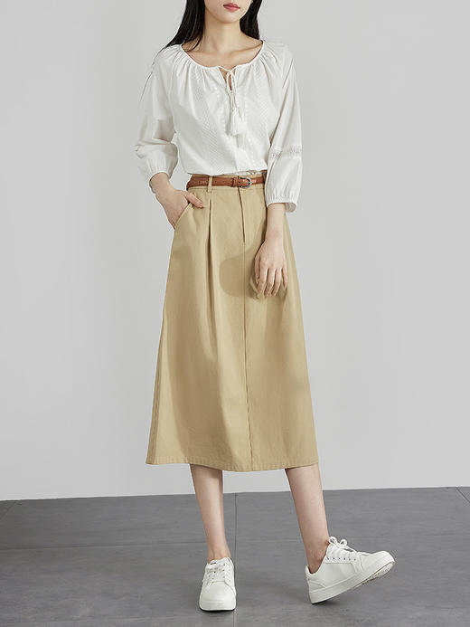 【129选3件，不退换】熙世界通勤卡其色休闲西装半身裙女2025秋新款中长款伞裙a字裙子 商品图2