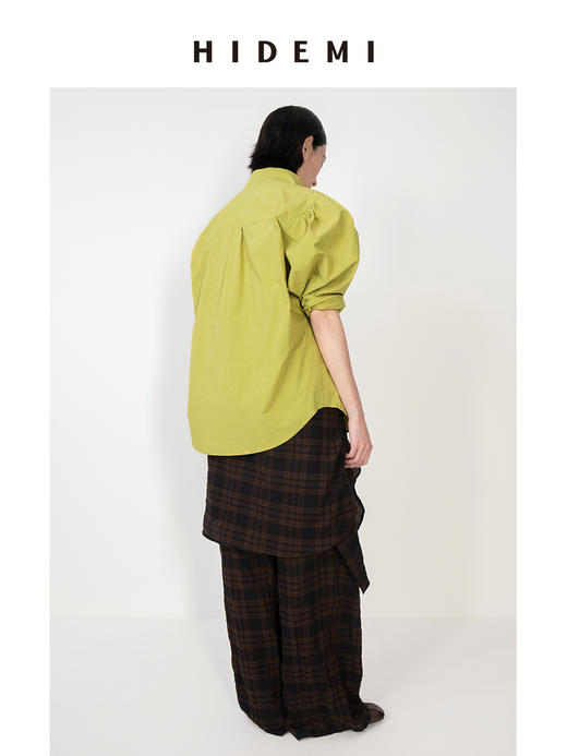 HIDEMI 质感小立领风衣型微褶皱水洗棉衬衫上衣 商品图9