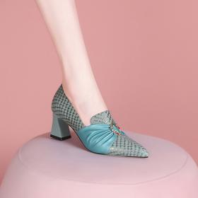 【预售5天】四季尖头高跟鞋女2023年秋季新款粗跟浅口气质拼色水钻单鞋潮SY&21706