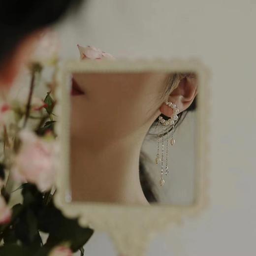 欧诗漫 月亮女神流苏珍珠耳钉 3-6mm天然淡水珍珠 纯银耳针 商品图1