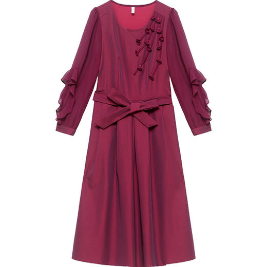 QYM 23T189-Y气质连衣裙妈妈装收腰时尚纯色A字裙 商品图4