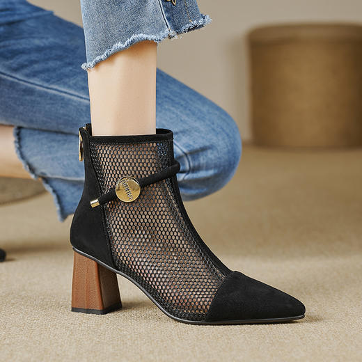 【预售5天】春夏新款，舒适百搭羊猄皮+沙网时尚高跟网靴CZ&C-899 商品图4