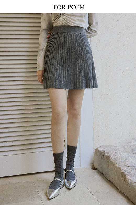 ForPoem 现货 24/SS原创设计春季羊毛金银丝针织百褶半身裙女a字短裙 商品图5