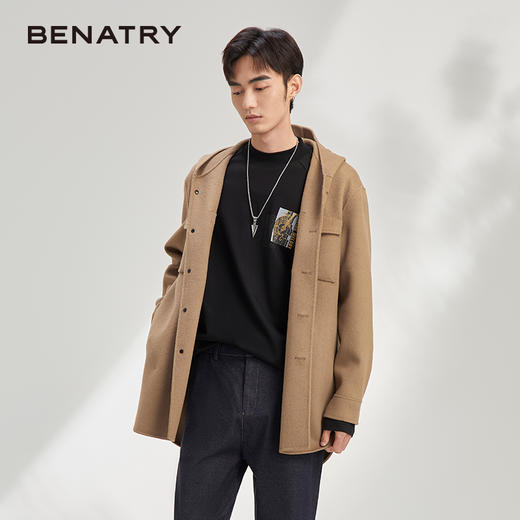 秋季呢子外套男宽松潮流帅气夹克男短款含78.8%羊毛毛呢大衣120328005 商品图6