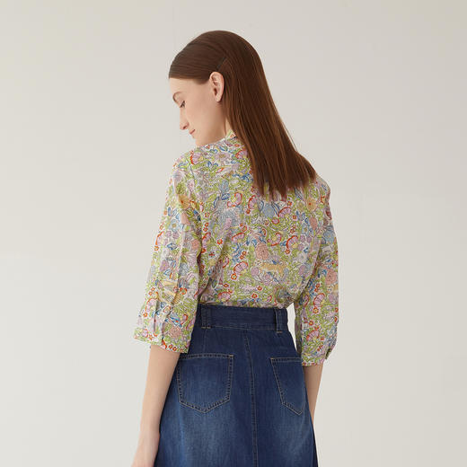 谜底花衬衫七分袖女2024夏新款复古田园风印花浪漫衬衣246MC7009 商品图2