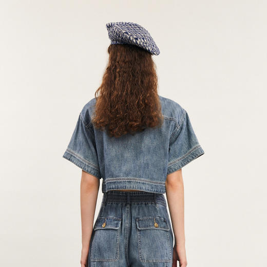 谜底短款丹宁牛仔外套短袖女2024春新款复古风翻领上衣241MW0012 商品图3