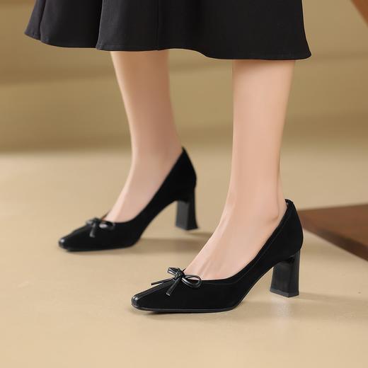 阿么手工女鞋小羊皮高跟鞋百搭蝴蝶结2025新款法式复古单鞋6.5CM 商品图4