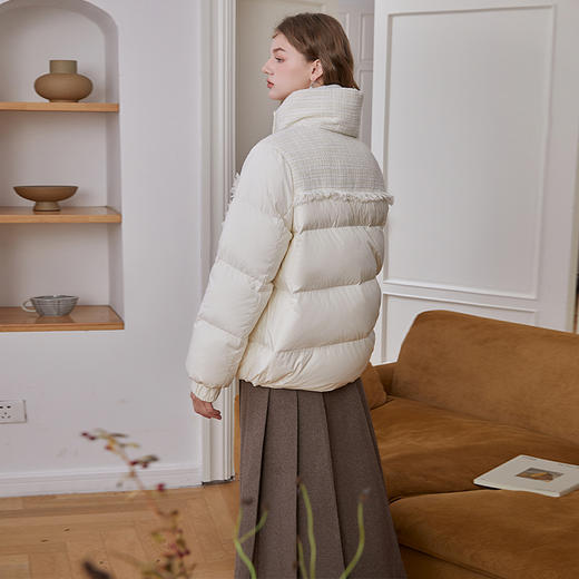 西遇小香风拼接羽绒服女冬季新款粗花呢宽松面包服短款外套12331643 商品图3