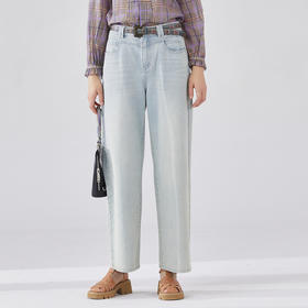 谜底直筒牛仔裤女2024春新款时尚百搭高腰亲肤舒适长裤241MK0041