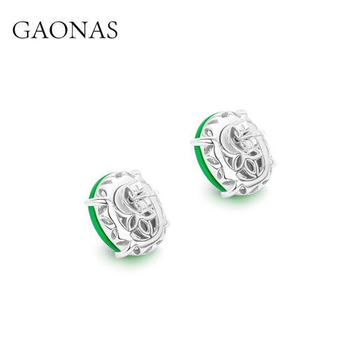 GAONAS 925银合成锆石耳饰 满绿蛋形国风时尚百搭绿色耳钉10343EG 商品图2