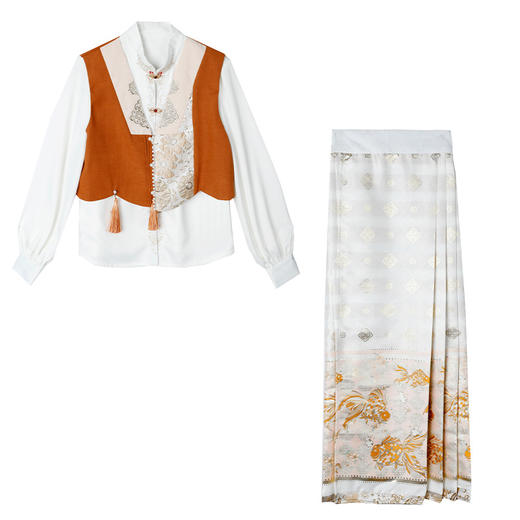 KQL 353H5503改良新中式衬衣马甲马面裙三件套装 商品图4