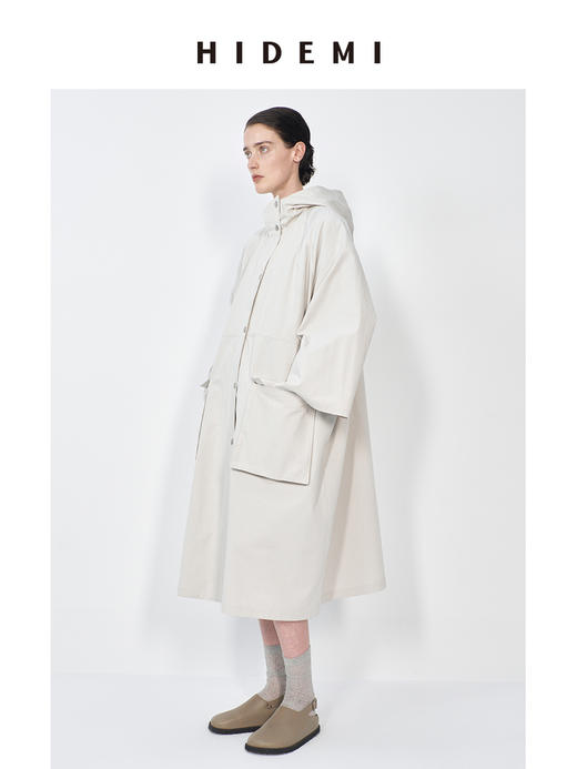 HIDEMI 【娜扎同款】新款冰川灰小男孩系列女装口袋撞钉廓形设计感连帽春日长风衣外套 商品图5