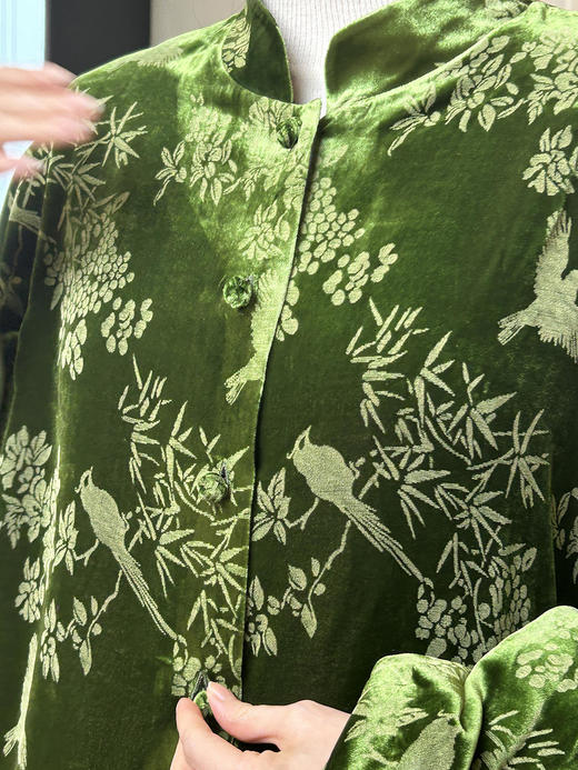 微瑕秒杀|  盛唐牡丹 |丝绒小鸟双面穿外套 绿色款(不夹棉)[特价品] 商品图3