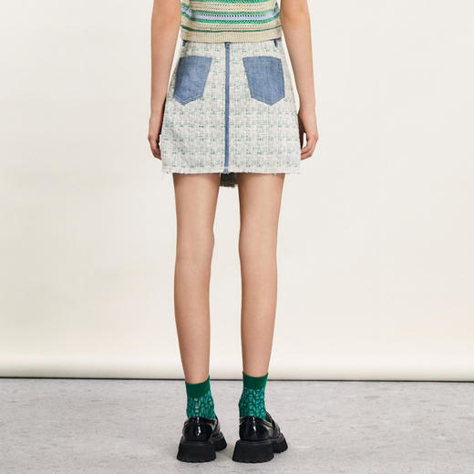 谜底牛仔半身裙2024春季新款复古高腰拼接设计感A型短裙241MB0131 商品图2