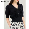 NEELLY纳俪商场同款v领针织衫黑色泡泡袖2023今年流行漂亮上衣女N24034A04562 商品缩略图2