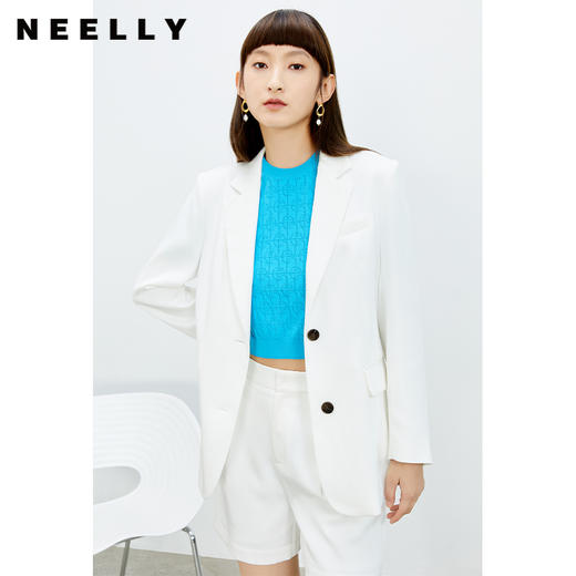 NEELLY纳俪商场同款夏新款两粒扣白色外套翻领小西装女潮N22074W04444 商品图0