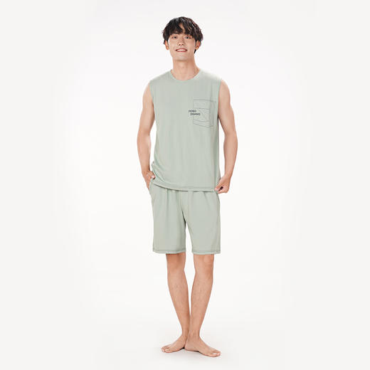 都市丽人都市锋尚生活家居春夏睡衣男32支CVC单面家居服薄款背心短裤男士棉质套装FH42C1 商品图1