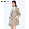 NEELLY纳俪翻驳领西装女中长款格纹复古闪钻双排扣外套百搭显瘦N22074W04415 商品缩略图0