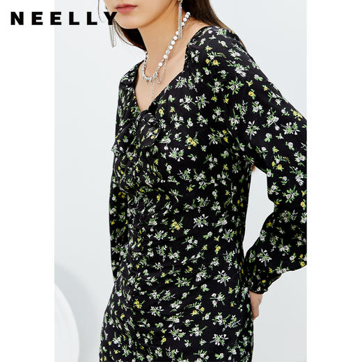 NEELLY纳俪商场同款复古桃心领碎花连衣裙女夏新款百搭时尚N22074Y04410 商品图0