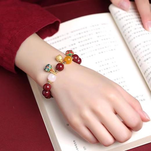 【古法烧蓝吞金兽❗️朱砂手串】手工饰品，本命年招财转运，朱砂吞金兽手链，男女款情侣手串父亲节礼物手工饰品情人节 商品图1