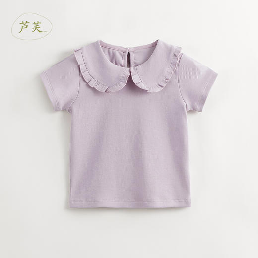 【马克珍妮 芦芙】夏装新款 女童甜美花边翻领罗纹短袖T恤 240866 商品图0