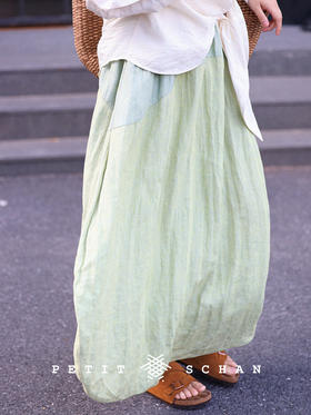 PETIT SCHAN小闪  CLO#306  Inside&Outside 内外 天然感纯亚麻/桑蚕丝圆弧立裁设计中长半身裙