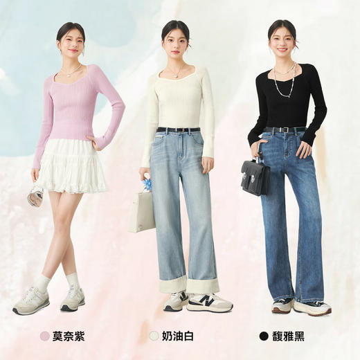 【严选】诗凡黎春桃心方领修身打底衫SF3130581 商品图1