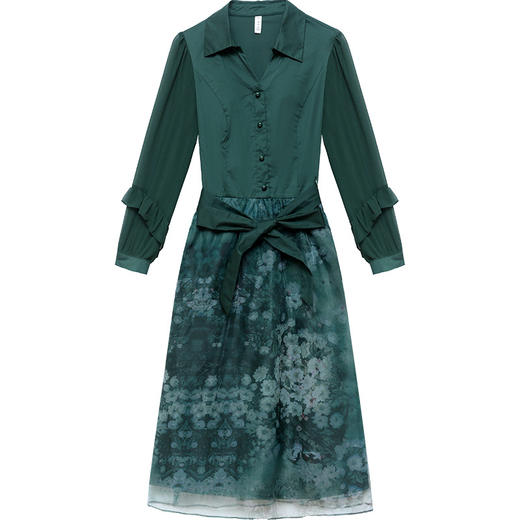 春季新款，假两件系带裙气质女装洋气印花网纱裙时尚连衣裙QYM-HL-23T181-Y 商品图4