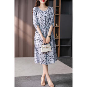 法式波点碎花真丝连衣裙女2024夏季新款韩版宽松桑蚕丝长裙