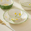 「七件套！抖音同款」新款创意ins风餐具2人食绿色铃兰小清新餐饮用具釉下彩陶瓷碗盘碟7件套装 商品缩略图3