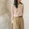 「三色可选！小众设计款」甜美温柔风圆领条纹针织衫 上衣女春季新款设计感长袖宽松套头毛衣 商品缩略图1