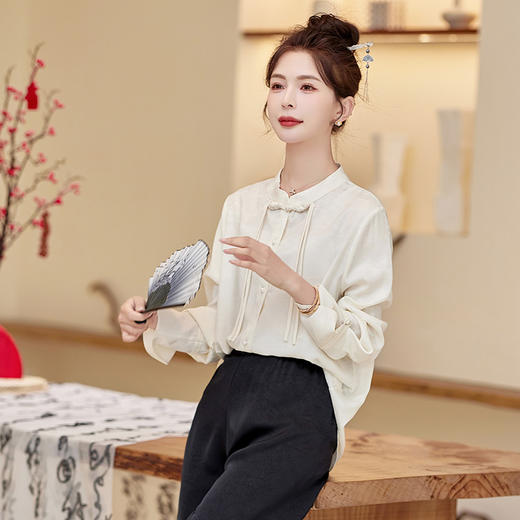 春装新款，新中式盘扣立领衬衫气质通勤长袖衬衫HR-XYYH6060 商品图2