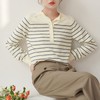「三色可选！小众设计款」甜美温柔风圆领条纹针织衫 上衣女春季新款设计感长袖宽松套头毛衣 商品缩略图3