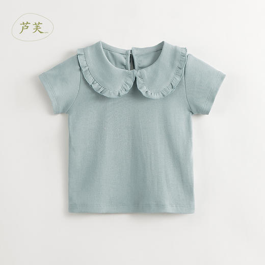 【马克珍妮 芦芙】夏装新款 女童甜美花边翻领罗纹短袖T恤 240866 商品图2