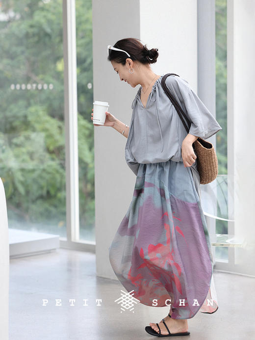 PETIT SCHAN小闪  CLO#306  Inside&Outside 内外 天然感纯亚麻/桑蚕丝圆弧立裁设计中长半身裙 商品图4