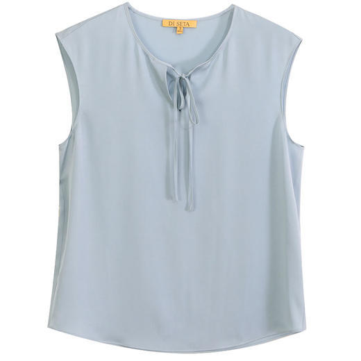 玳莎圆领系带真丝背心女2024春日新款纯色透气桑蚕丝内搭无袖上衣  EA31001 商品图4