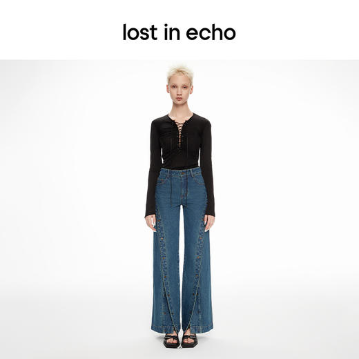 lost in echo2024春季新品设计师品牌抽褶绑带修身微喇长袖上衣女 商品图2