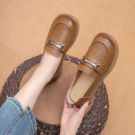 【实付满399送保温杯】【复古防滑乐福鞋】新款休闲小皮鞋一脚蹬牛皮单鞋 商品图3